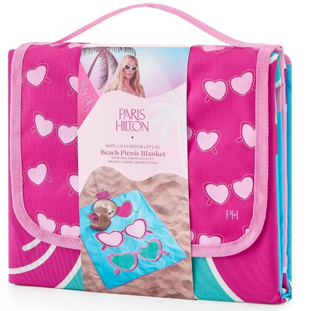 Paris Hilton Sunnies 60x70” foldable beach picnic blanket NWT
